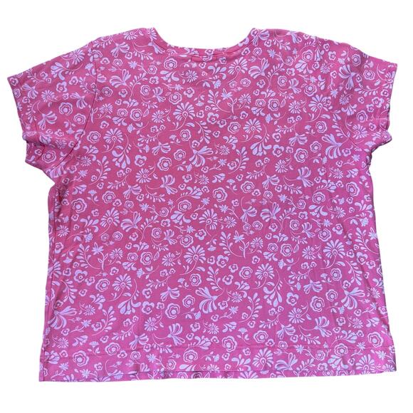 Fresh Produce Pink Floral V Neck T Shirt SZ 3X USA Cotton Pocket Casual Cottage - Picture 2 of 8